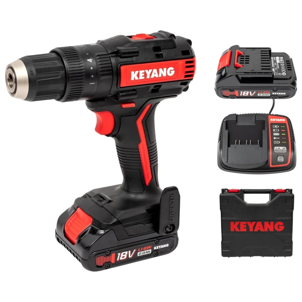 Изображение товара Аккумуляторная ударная дрель-шуруповерт KEYANG DM18BL-W с 2 АКБ 2 Ач