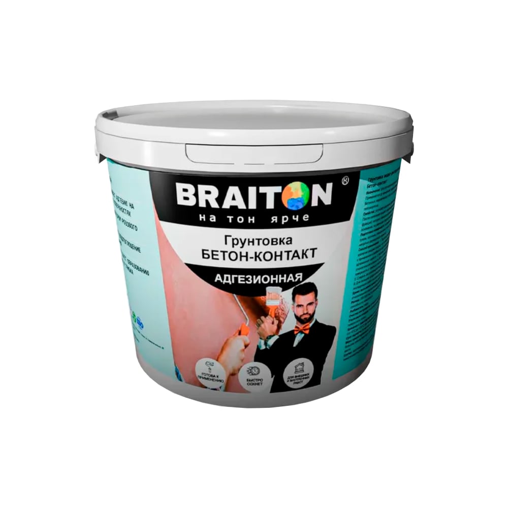 Изображение товара Грунтовка BRAITON paint водно-дисперсионная, Бетон-контакт, 12 кг gbbk12