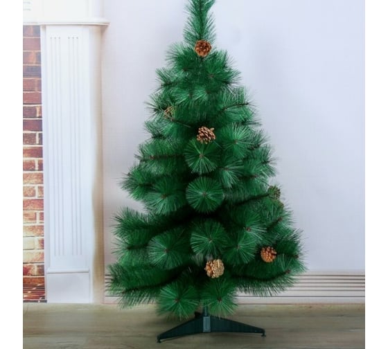 Изображение товара Кедр Зимнее волшебство зеленый, шишки, 90 см, d нижнего яруса 60 см, d игл 10 см, 57 веток 701405