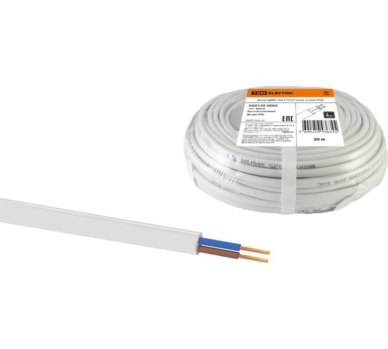 Изображение товара Шнур TDM ELECTRIC ШВВП 2х0,5 ГОСТ 20м, белый SQ0120-0005