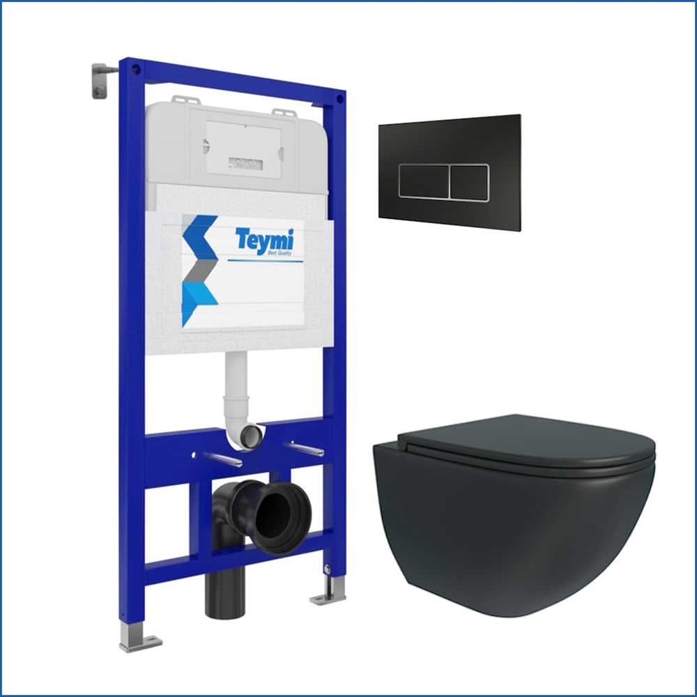 Изображение товара Инсталляция с унитазом комплект 5 в 1 Teymi Lina S Black безободковый подвесной черный