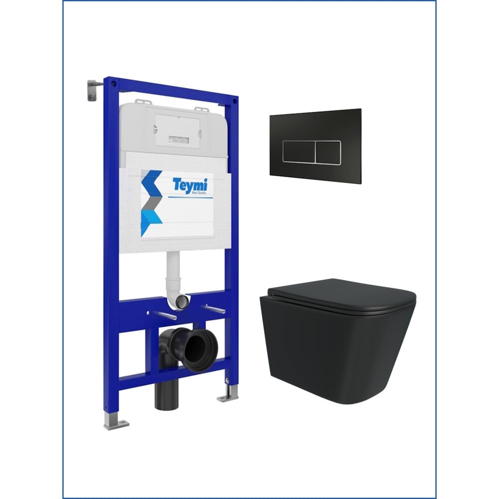 Изображение товара Инсталляция с унитазом комплект 5 в 1 Teymi Helmi Black безободковый подвесной современный