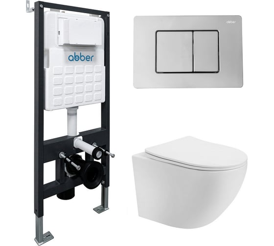Изображение товара Комплект подвесной унитаз ABBER Bequem AC1100T белый с инсталляцией AC0105 и кнопкой AC0120 хром AC1100T-AC0105-AC0120