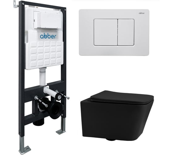 Изображение товара Комплект подвесной унитаз ABBER Rechteck AC1201MB черный матовый с инсталляцией AC0105 и кнопкой AC0120MW белая матовая AC1201MB-AC0105-AC0120MW
