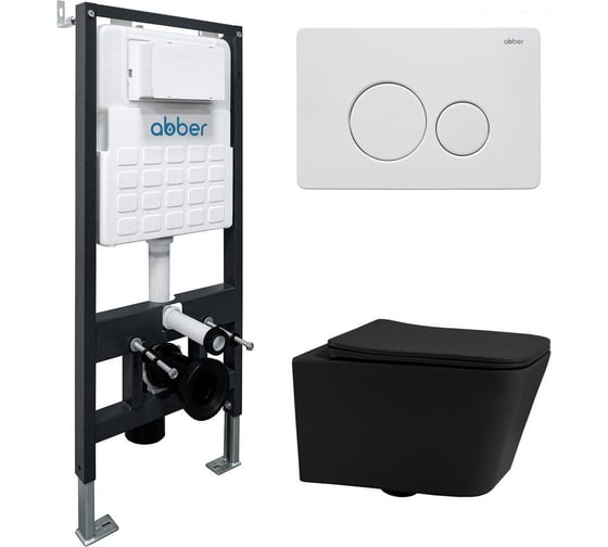 Изображение товара Комплект подвесной унитаз ABBER Rechteck AC1201MB черный матовый с инсталляцией AC0105 и кнопкой AC0121MW белая матовая AC1201MB-AC0105-AC0121MW