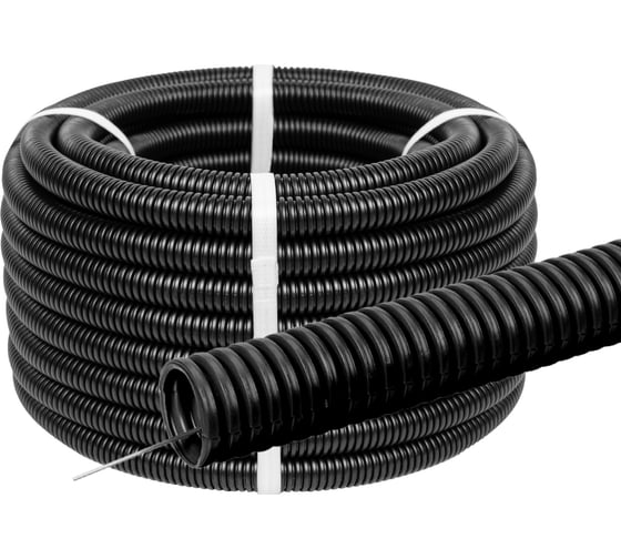 Изображение товара Гофра для кабеля TDM ELECTRIC ПНД 32мм с зондом 25 метров легкая 350H черная SQ0413-2504