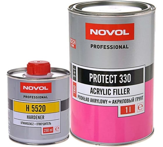 Изображение товара Грунт акриловый +отвердитель NOVOL 330 5+1 мокрый по мокрому 1л+0,2л черный 373418