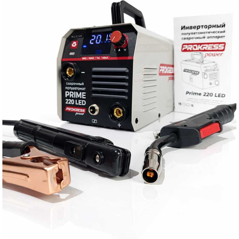 Изображение товара Полуавтомат PROKRESSPOWER PRIME 220 LED сварочный аппарат MMA алюминий без газа цифровой дисплей