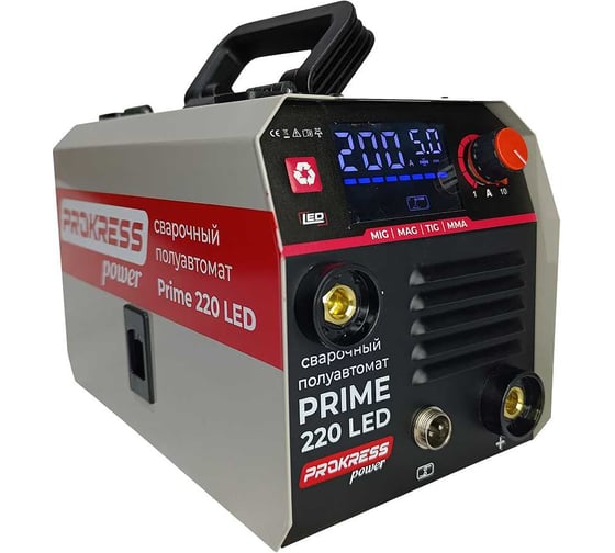 Изображение товара Полуавтомат PROKRESSPOWER PRIME 220 LED (MIG/MMA 20-200А,без газа,цифровой дисплей, съемная горелка) 00-00000028