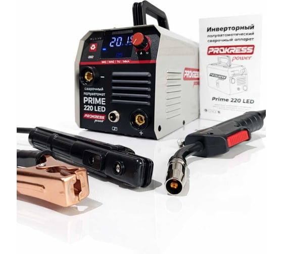 Изображение товара Полуавтомат PROKRESSPOWER PRIME 220 LED (MIG/MMA 20-200А,без газа,цифровой дисплей, съемная горелка) 00-00000028