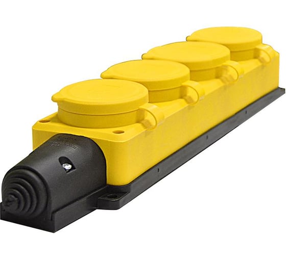 Изображение товара Колодка UNIVersal 4-х местная, однофазная, с заглушками, КОМПАКТ, с/з, каучук, 16А, 250В, IP44, желтый, еврослот 3084