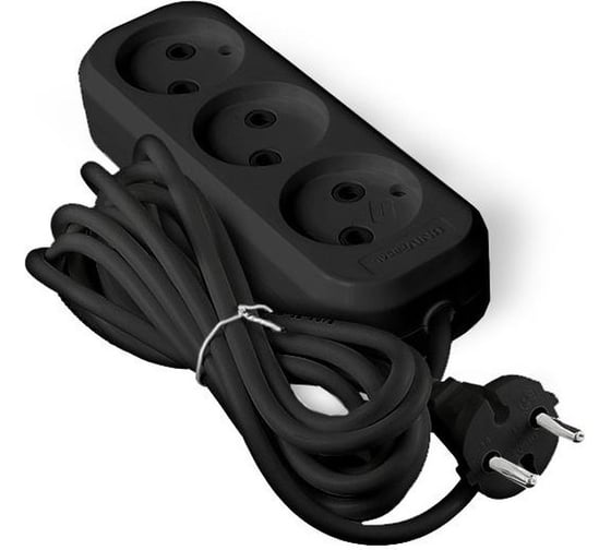 Изображение товара Удлинитель UNIVersal У6-639 М ПВС 2*0,75, 3 гнезда, б/з, 5м, еврослот, черный 2006