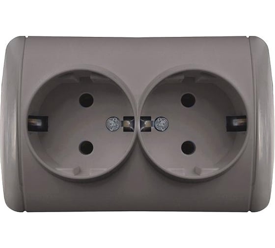 Изображение товара Розетка двухместная UNIVersal серия Клио, IP44, с/з, о/у, 16А, 220В, серый, еврослот К2231-Gr