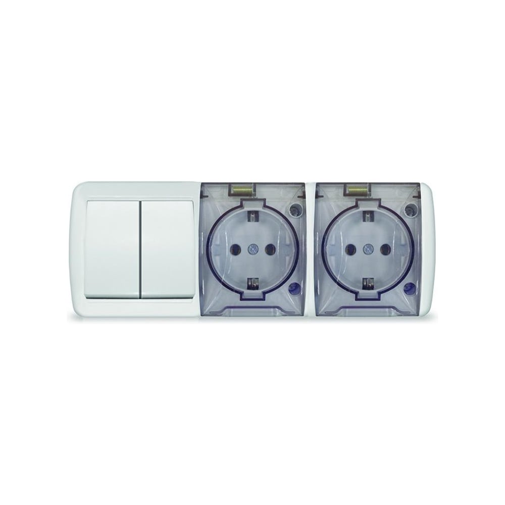 Изображение товара Блок горизонтальный UNIVersal серия Клио выключатель и розетка IP54 белый