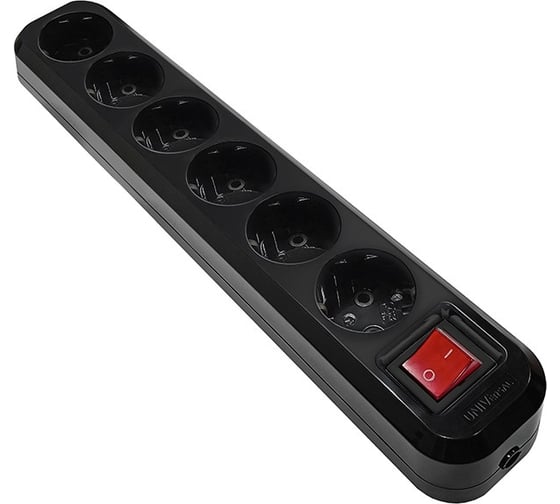 Изображение товара Колодка UNIVersal 6 гнезд, с/з, с выключателем, AБС-пластик, черный, еврослот 2241