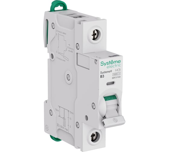 Изображение товара Автоматический выключатель (АВ) Systeme Electric Systeme9 хар-ка B, 3 A, 1 P, 10 kA, 230 В S9F31103