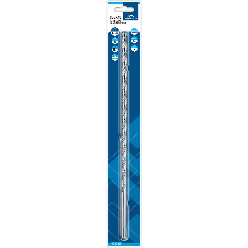 Изображение товара Сверло по металлу vertextools 10x300мм HSS, 77-10-300
