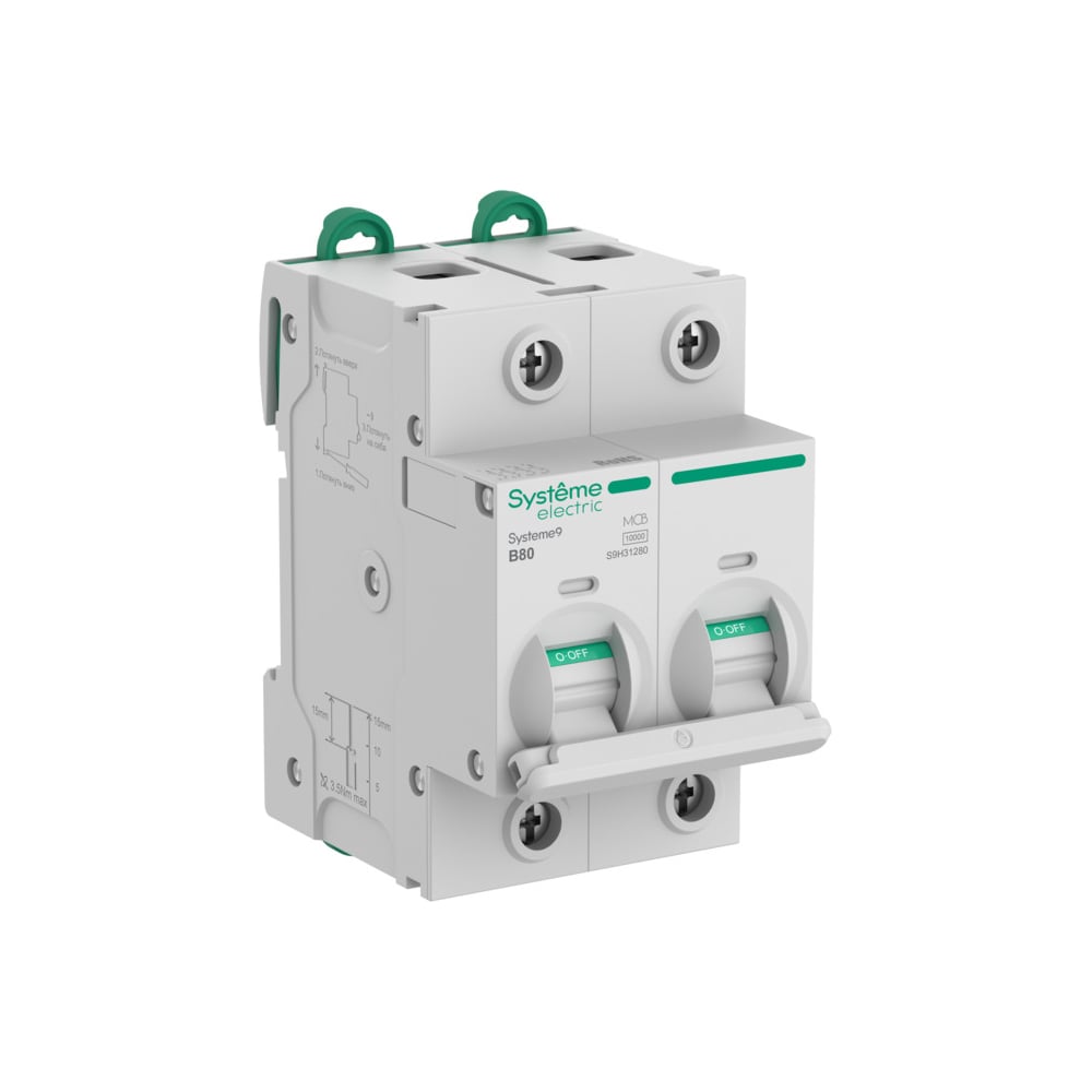 Автоматический выключатель (АВ) Systeme Electric Systeme9 27 мм, хар-ка B, 80 A, 2 P, 10 kA, 400 В S9H31280