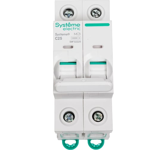 Изображение товара Автоматический выключатель (АВ) Systeme Electric Systeme9 хар-ка C, 25 A, 2 P, 10 kA, 400 В S9F32225