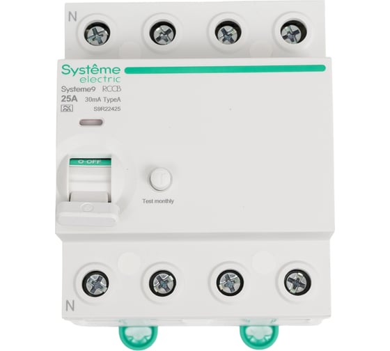 Изображение товара Выключатель дифференциального тока (ВДТ) Systeme Electric Systeme9 25 A, 4 P, 30 мА, Тип-A, 400 В S9R22425