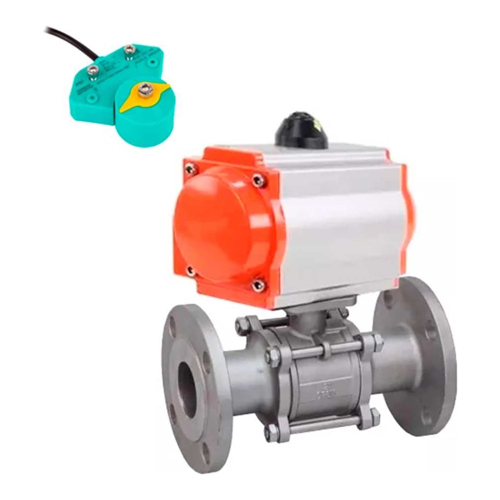 Изображение товара Кран шаровой DN.ru КШФПТ 304 180 Ду80 Ру25 пневмопривод магнитный переключатель