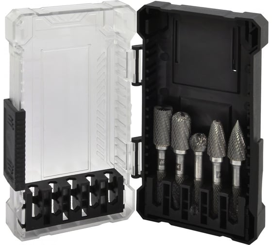 Изображение товара Набор бор-фрез твердоспланых Thorvik TRRB120605-2S тип B, C, D, F, G, 12 мм, двойная насечка, в кейсе, 5 предметов 057044