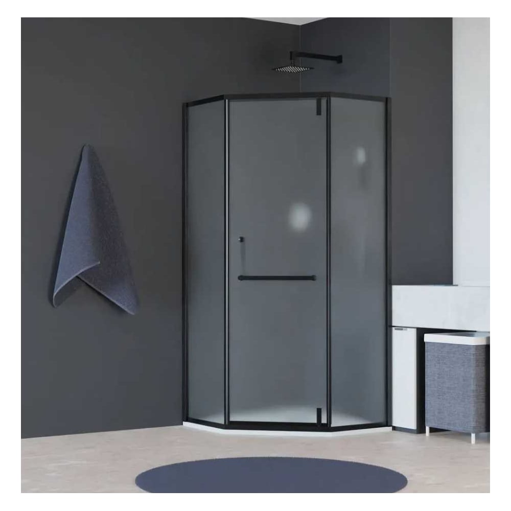 Изображение товара Душевой уголок RGW 90x90x195 трапеция черный матовый стекло нержавеющая сталь