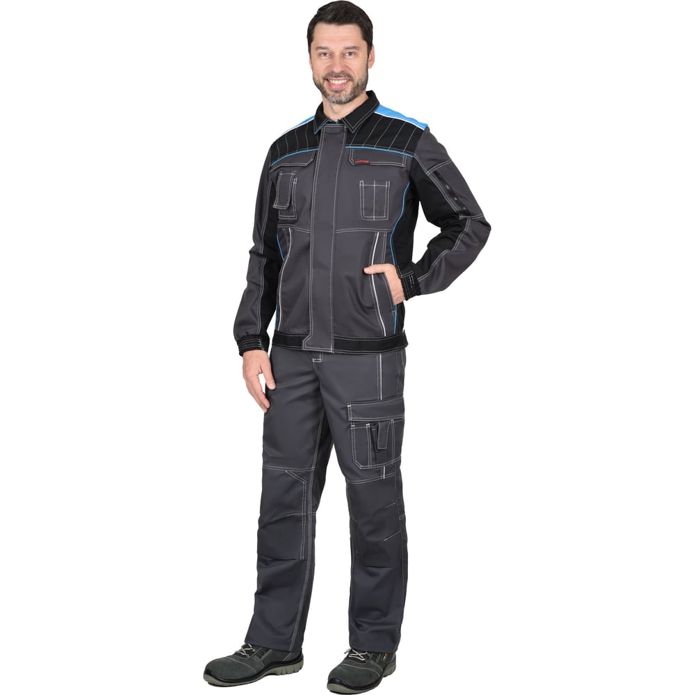 Изображение товара Куртка Сириус "Престиж" кор.,летняя т.серая с черным и с голубой отделкой р. 88-92/182-188 (ЧЗ) 119046