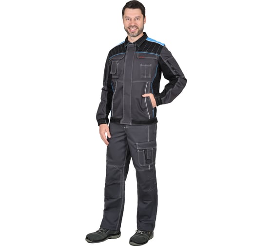 Изображение товара Куртка Сириус "Престиж" кор.,летняя т.серая с черным и с голубой отделкой р.104-108/170-176 (ЧЗ) 119049