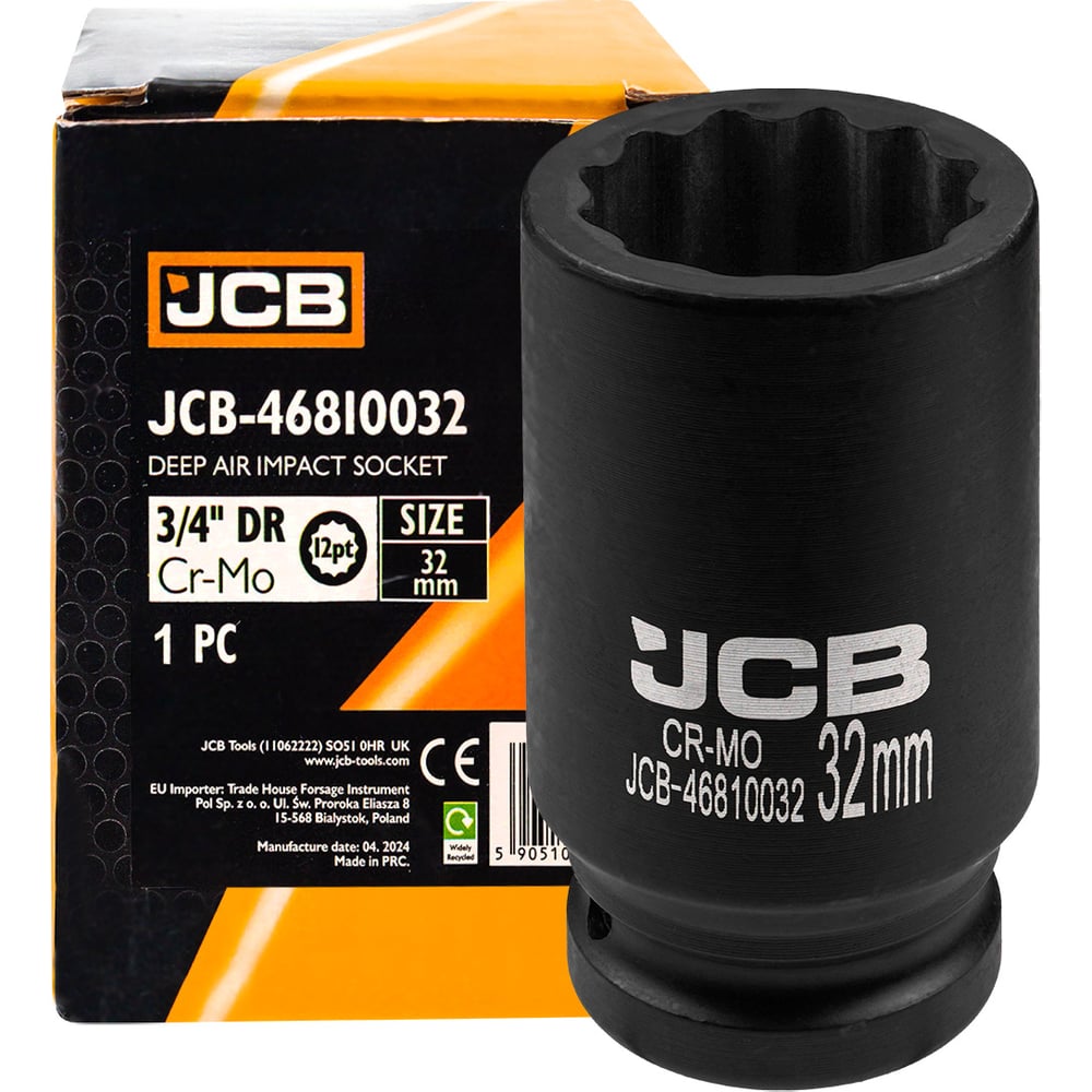 Изображение товара Головка ударная глубокая 12-гранная JCB 32 мм 3/4 дюйма