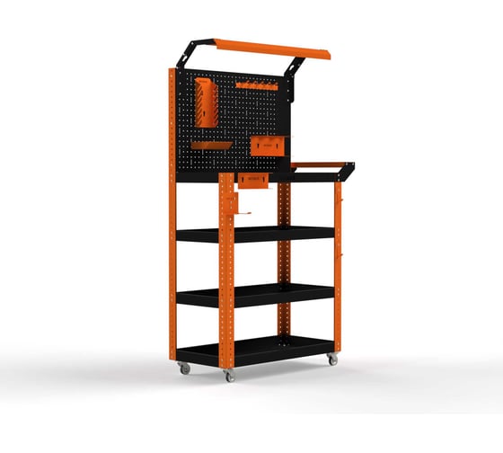 Изображение товара Тележка инструментальная ООО Металекс Тип 5 900x450x950 4 полки, оранжево-черный 118548