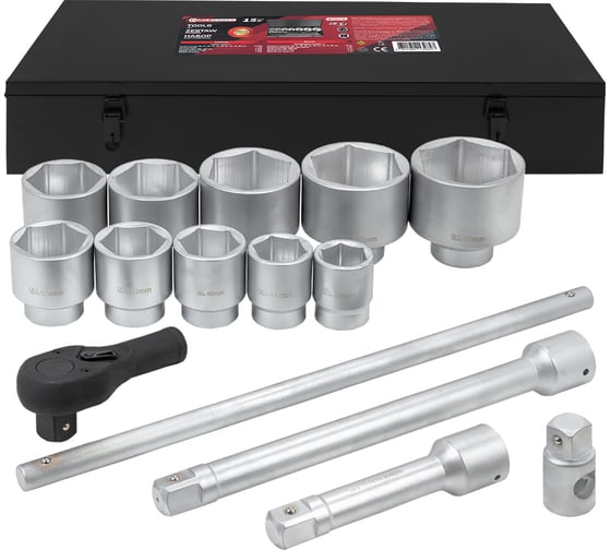 Изображение товара Набор инструментов Forcekraft 15 предметов 1''6гр.(36,41,46,50,55,60,65,70,75,80мм),в метал. кейсе FK-8141-5(64499)