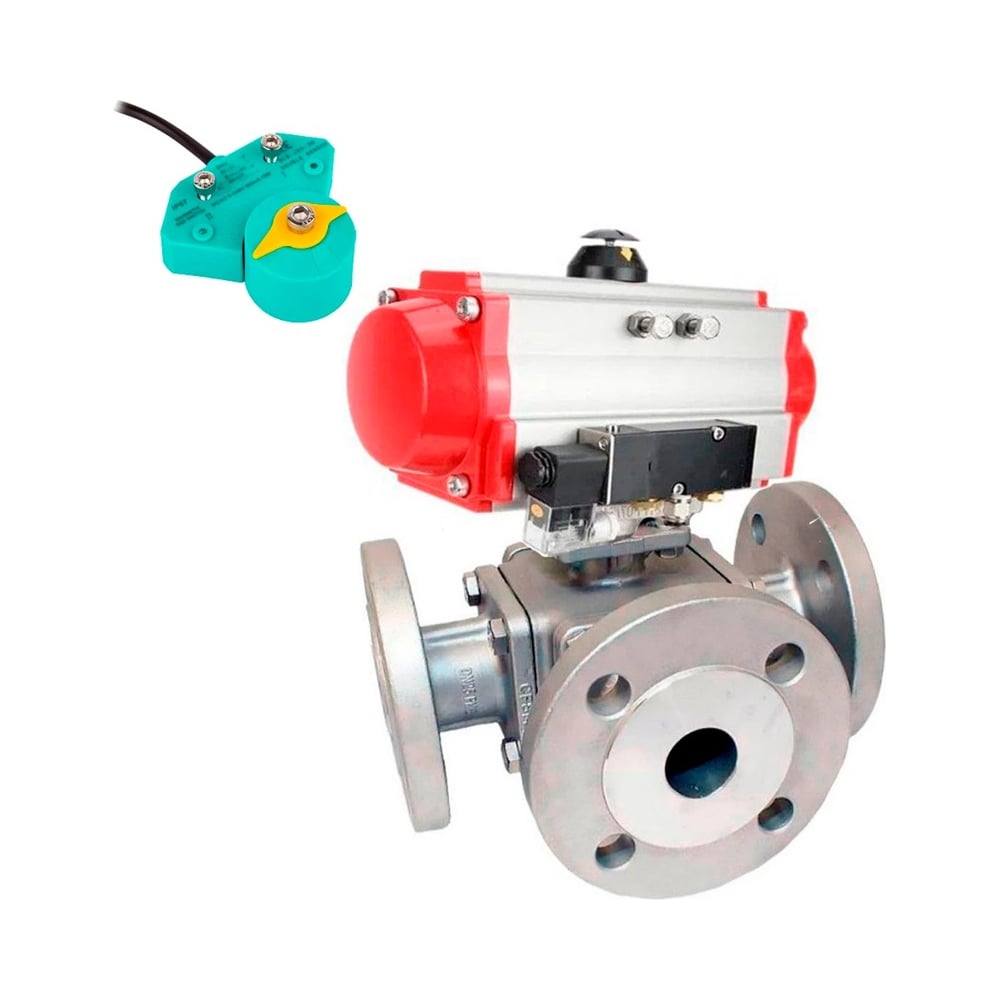 Изображение товара Кран шаровой DN100 16 бар PTFE, латунь/нержавеющая сталь, фланцевый, трёхходовой