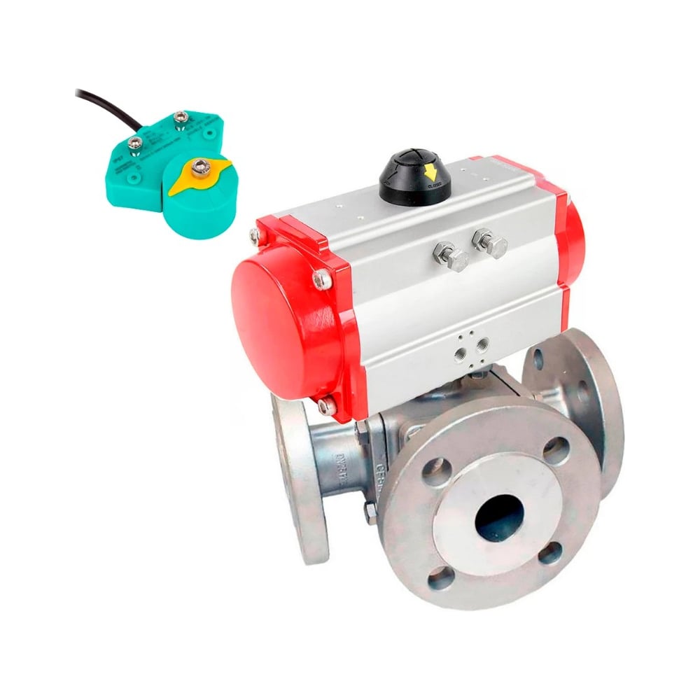 Изображение товара Кран шаровой DN100 PTFE L-тип с пневмоприводом D160-62959