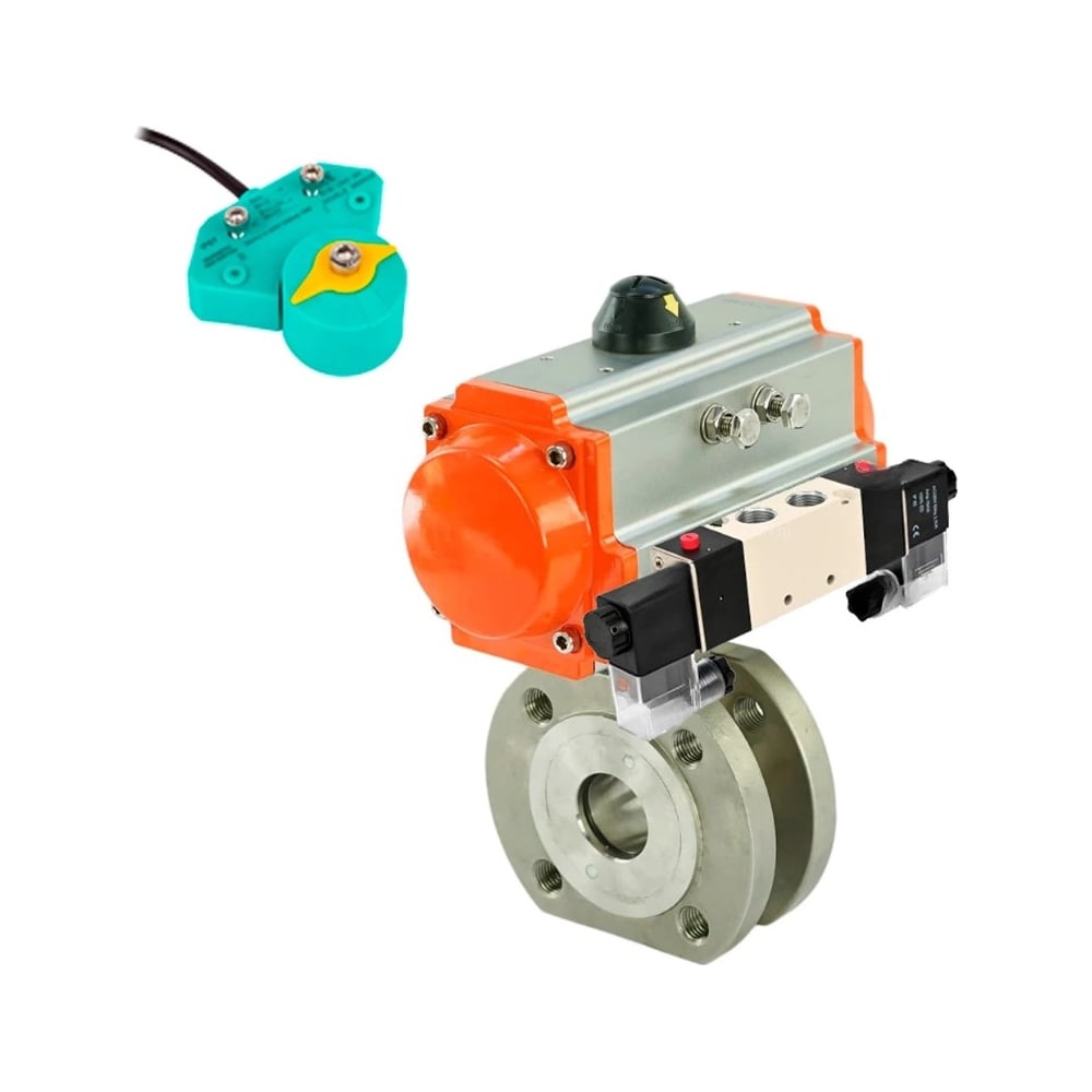 Изображение товара Кран шаровой DN.ru КШмФП 316 200 Ду100 Ру16 пневмопривод магнитный переключатель