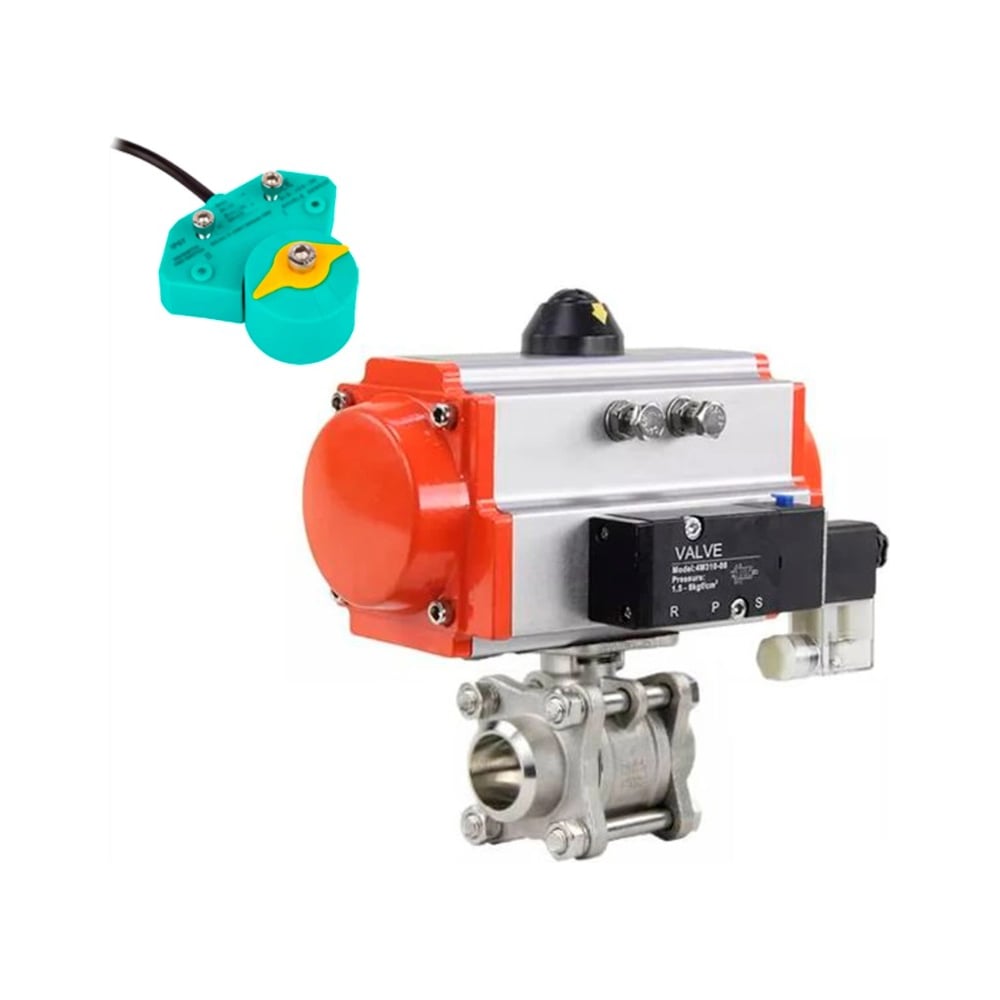 Изображение товара Кран шаровой DN.ru КШПП 316.200-ISO Ду20 Ру63 пневмораспрям нержавеющая сталь