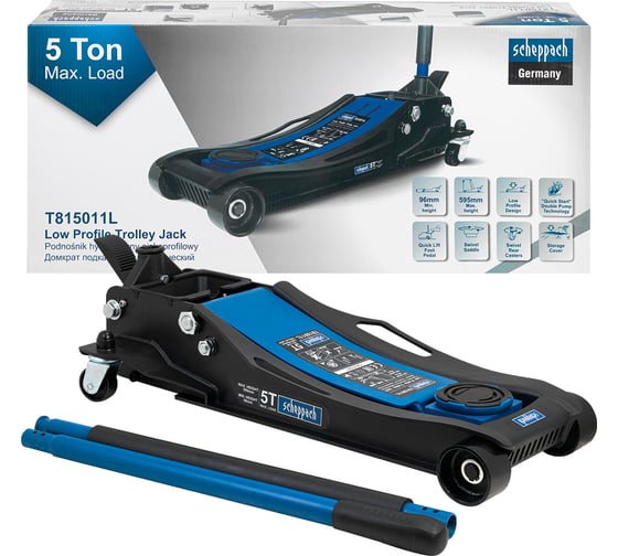 Изображение товара Домкрат подкатной гидравлический Scheppach 5т (h min 96мм, h max 595мм),вес 49,50 Sch-T815011L(65575)
