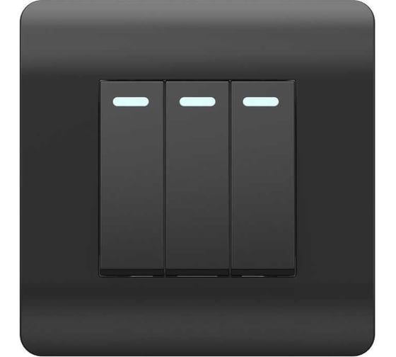 Изображение товара Переключатель 3-клавишный CHINT (NEW3-E) с подсветкой, 10А, черный 431514