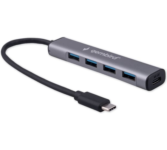 Изображение товара Разветвитель Gembird USB3.1, 4хUSB, с доп.питанием (порт Type-C), кабель Type-C 19см, алюминий, коробка UHB-C474