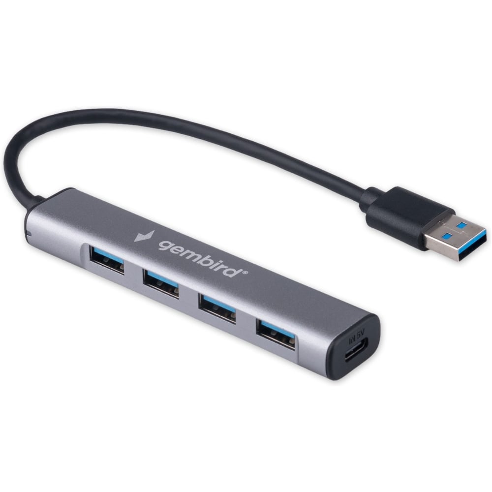 Изображение товара Разветвитель Gembird USB3.1 4хUSB с доп.питанием и кабелем 19см алюминий