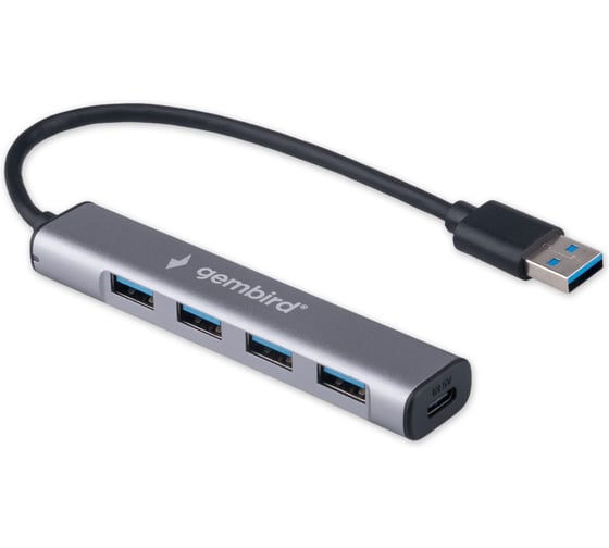 Изображение товара Разветвитель Gembird USB3.1, 4хUSB, с доп.питанием (порт Type-C), кабель USB 19см, алюминий, коробка UHB-C484