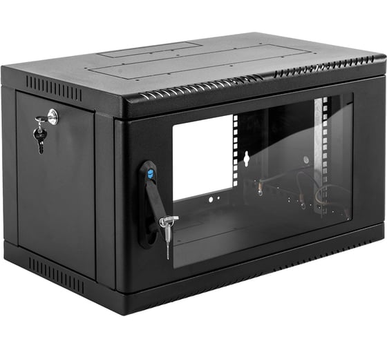 Изображение товара Шкаф телекоммуникационный ЦМО настенный, сварной, 6U, 600х500, съемные стенки, дверь стекло, черный ШРН-6.500-9005