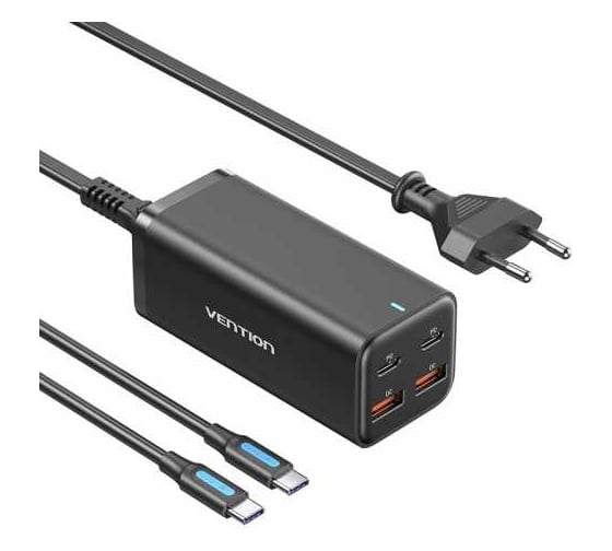 Изображение товара Сетевое зарядное устройство VENTION на 4 порта GaN 100W USB (C+C+A+A) черный FBSBG-EU