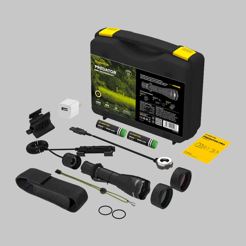 Изображение товара Мощный подствольный фонарь Armytek Predator Pro Magnet USB Extended Set 1500 Лм