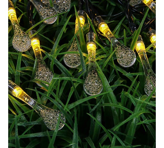 Изображение товара Гирлянда на солнечной батарее INBLOOM Капля, 25LED, 7м, шампань, 2 реж, ПВХ зел, 2V80mA, 1.2V600mAh 185-180