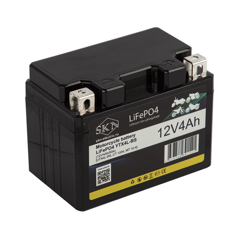 Изображение товара Аккумулятор для мототехники SKN LiFePO4 YTX4L-BS 12V 4Ah 50A