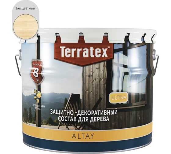 Изображение товара Деревозащитный декоративный состав ТЕРРАТЕКС ALTAY ULTRA бесцветный, 7.5кг ЭК000145673