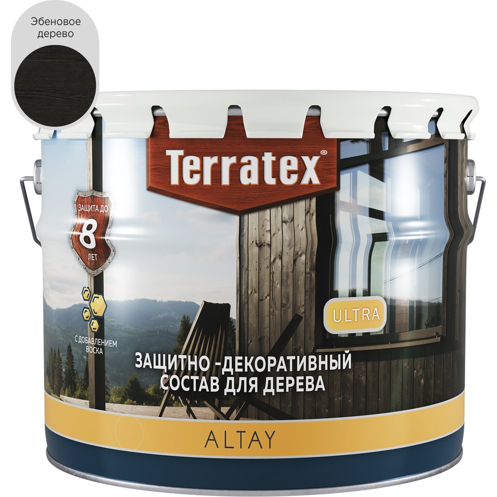 Изображение товара Деревозащитный декоративный состав ТЕРРАТЕКС ALTAY ULTRA эбеновое дерево 7.5кг