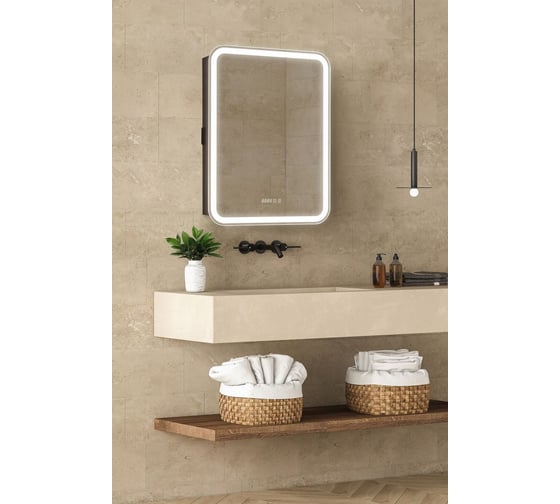 Изображение товара Зеркало-шкаф с подсветкой, часами и подогревом Art&Max ART_MAX PLATINO AM-Pla-600-800-1D-L-DS-FC-H-T-Grey