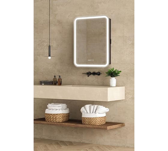 Изображение товара Зеркало-шкаф с подсветкой, часами и подогревом Art&Max ART_MAX PLATINO AM-Pla-600-800-1D-R-DS-FC-H-T-Grey